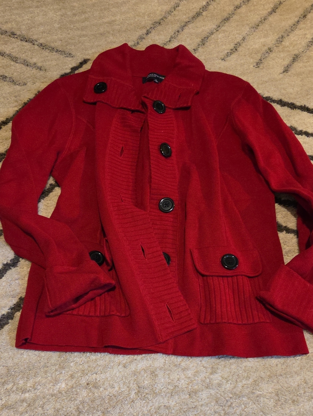 Jones New York Red Button-Up Knit Blazer